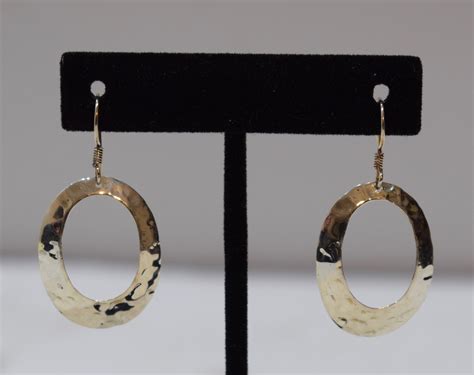 Earrings Sterling Silver Oval Hammered Hoop Dangle Earrings Mm