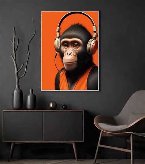Monkey Poster Wall Art Animal Poster Music Print Funny Animal Cool