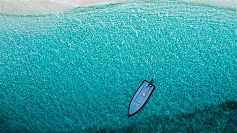 Download Wallpaper 2560x1440 Sea Beach Aerial View Boat