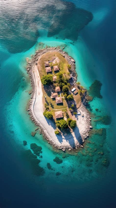 Aerial View Of A Secluded Island Surrounded By Clear Turquoise Waters