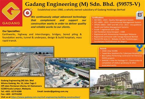 Colas rail asia was initially settled to undertake the kelana jaya lrt extension project in malaysia. GADANG ENGINEERING (M) SDN. BHD. (59575-V) - JKR