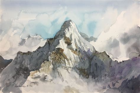 Himalaya Mountain Watercolour By Brian Tai Watercolor Mountains