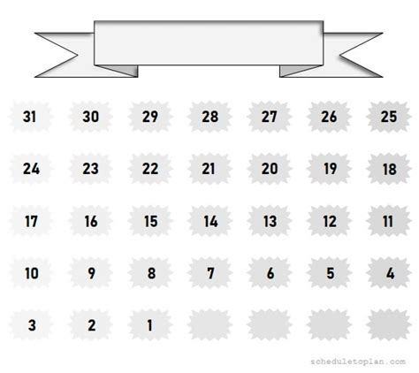 Printable 31 Days Countdown Calendar Template In 2020 Countdown