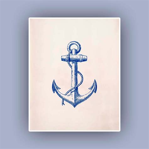 blue anchor print vintage image print marine nautical