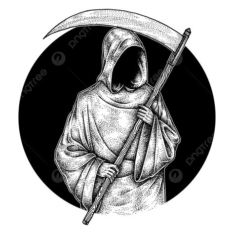 Creepy Grim Reaper Hand Drawn Illustration Pointillism Isolated Vector