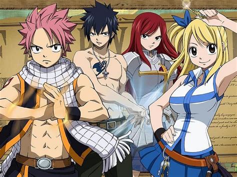 Anime Fairy Tail Lucy Heartfilia Natsu Dragneel Erza Scarlet Gray Fullbuster HD Wallpaper