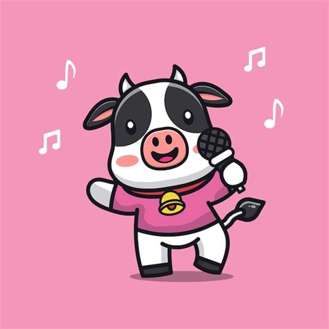 Premium Vector Cute Cow Sing A Song Cartoon Character Illustration