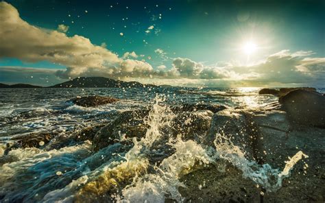 Seascapes Oceans Nature Waves Waterdrops Water Drops Rocks