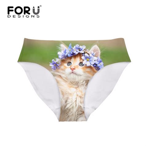 Forudesigns Women Sexy Seamless Panties Cute Cat 3d Printing Underwear