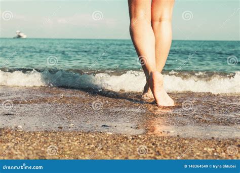 Women`s Legs On The Beach Stock Image Image Of Outdoor 148364549