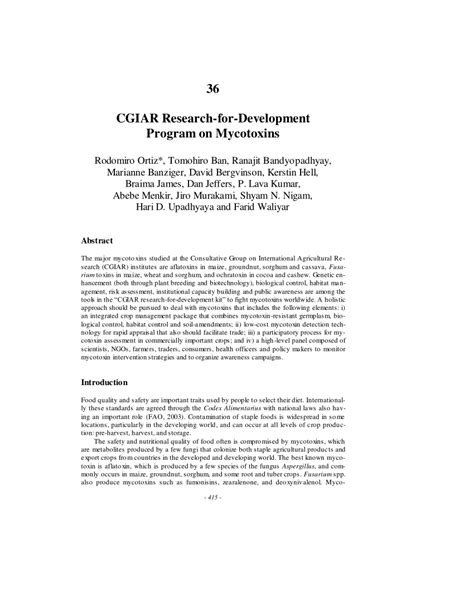 Pdf Cgiar Research For Development Program On Mycotoxins