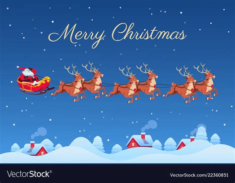 santa claus and reindeers flying over royalty free vector