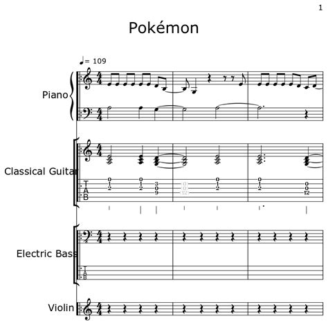 Pokémon Sheet Music For Piano Classical Guitar Electric Bass Violin