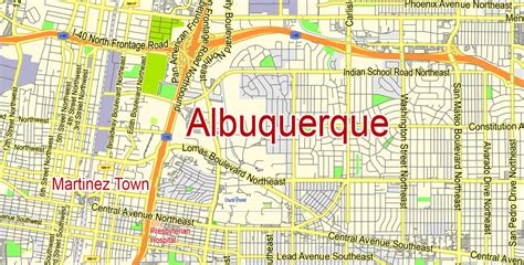 Albuquerque New Mexico Us Map Vector Exact City Plan Scale 161480 Full