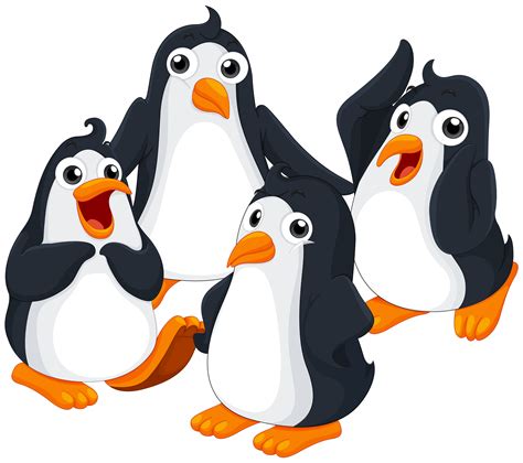 Cuatro Pingüinos Con Cara Feliz 376458 Vector En Vecteezy