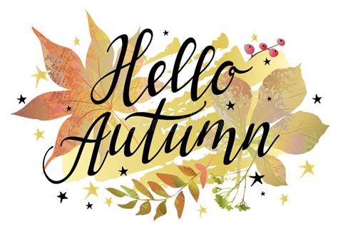 Autumn Background With Colorful Leaves Berries And Lettering