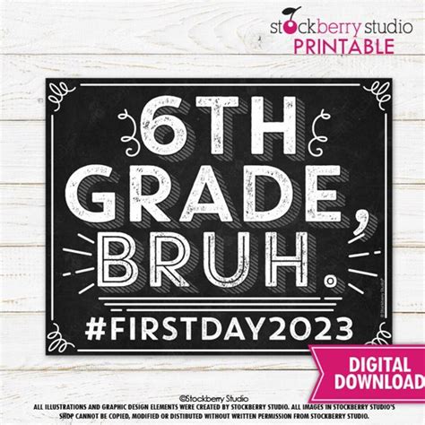 1st Day Of 6th Grade Sign Printable Bruh 2023 First Day Sixth Etsy