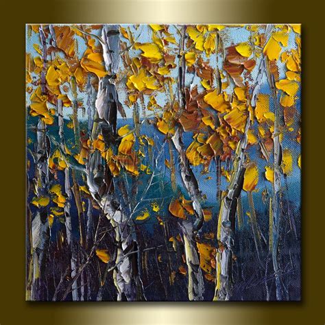 Autumn Birch Original Textured Palette Knife Landscape Painting Oil On