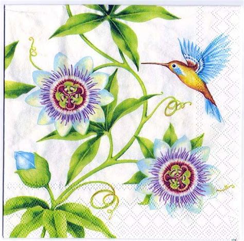 Decoupage Napkins Of Passion Flowers And Hummingbirds