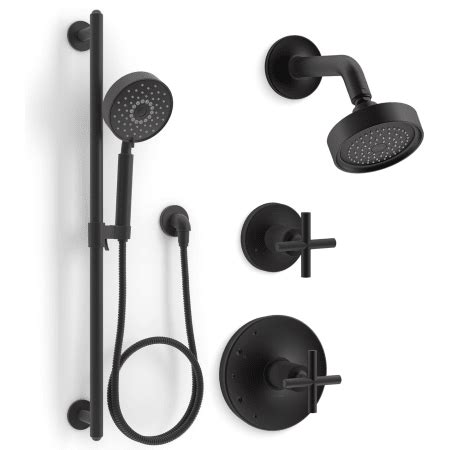 Featuring this modern, minimalist style, the purist® shower valve trim creates a sophisticated, unified look in your shower with a lever handle and showerhead. Kohler KSS-Purist-3-RTHS-BL Matte Black Purist Pressure ...
