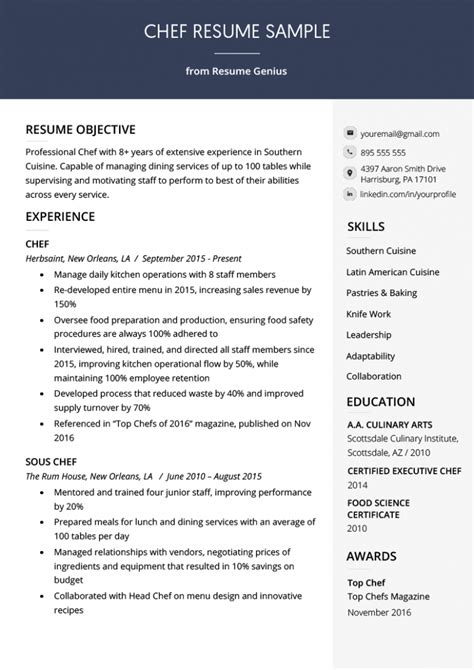 14 How To Write A Primary Resume Chef Resume Modern Resume Template