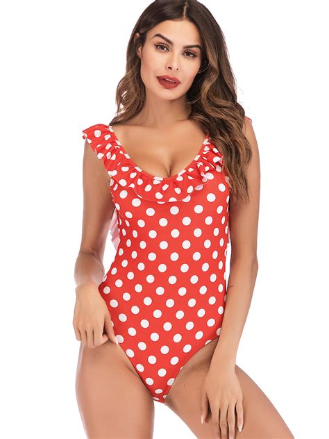 Sayfut Women S Vintage Dot Point Swimsuit One Pieces Padded Push Up