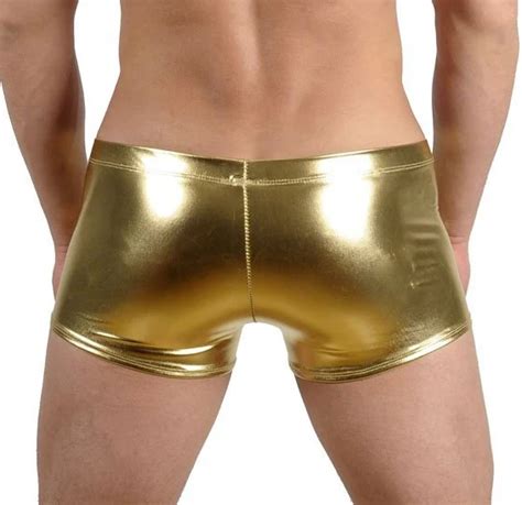 New Mens Sexy Faux Leather Shiny Boxers Underweargay Male Latex Shorts