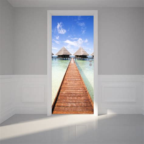Door Wall Sticker Tropical Resort And Bright Sky Peel And Etsy Door