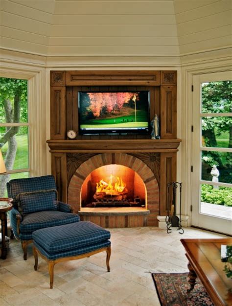 Corner Fireplace Tv Furniture Arrangement Love It Wood Fireplace