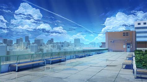 Wallpaper Anime Scenery Buildings Sky Rooftop Cityscape ＃