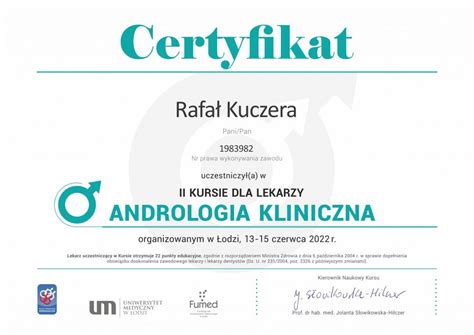 Certyfikaty Urolog Rybnik Rafał Kuczera