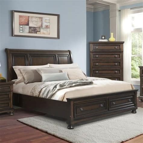 Elements Kingston Sleigh Queen Bed With Footboard Storage Royal