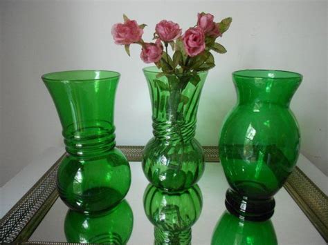 Three Vintage Green Vases Great For Weddingsirish Weddings Or Etsy Green Vase Vintage Green
