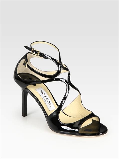 Lyst Jimmy Choo Ivette Strappy Patent Leather Sandals In Black