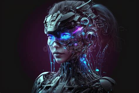 Artificial Intelligence In Image Of Cyborg Girl With Electronic Brain