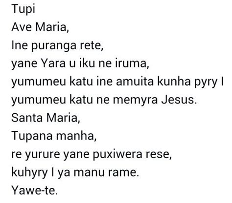 Hail mary in Tupi indigenous language Ave Maria em Tupi língua