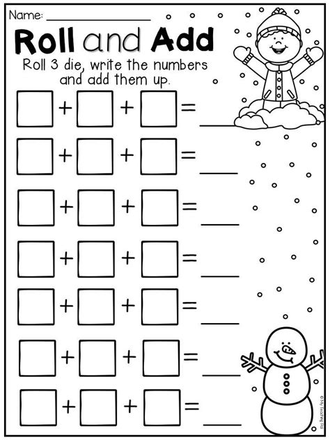 Winter Roll And Add Worksheet Students Roll 3 Die Write The Numbers