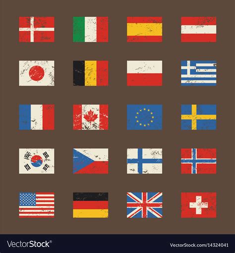 Set Of World Flags In Grunge Style Royalty Free Vector Image