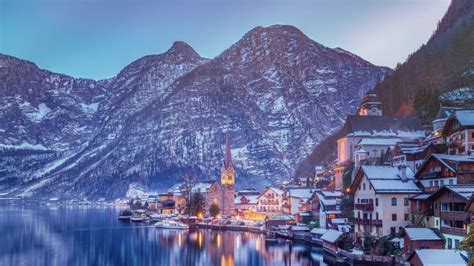 353870 Austria Hallstatt Lake Mountain Town Winter 4k Rare