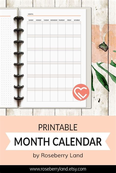 Monthly Calendar For 3 Ring Binder