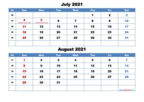Calendar for august 2021 (united states) printing help page for better print results. Printable Calendar July and August 2021 Word, PDF