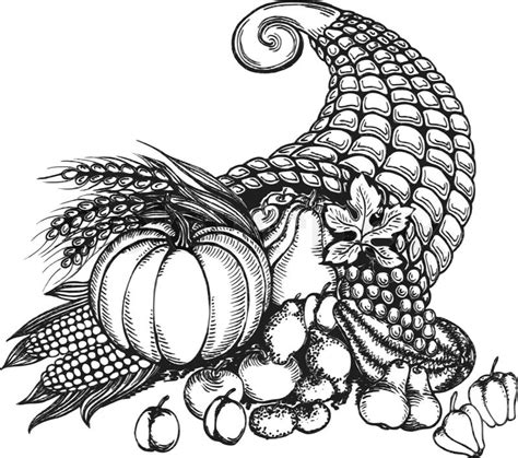 Thanksgiving Cornucopia Full Of Harvest Fruits And Vegetables In A