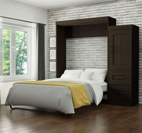 Bestar Edge Queen Wall Bed With 2 Drawer Storage Unit In Dark Chocolate