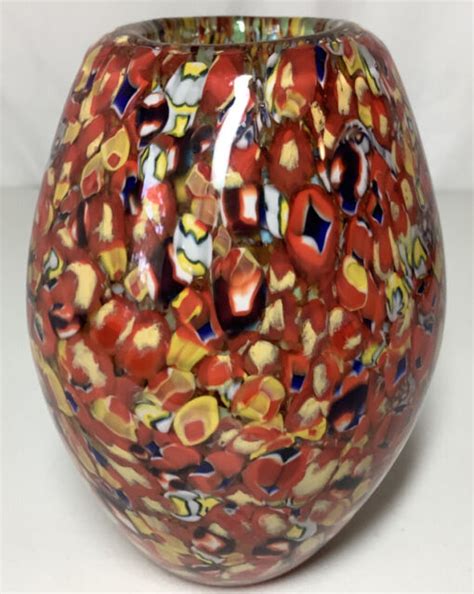 Vintage Murano Glass Vase Heavy Hand Blown Millefiori Style 8 X55 Ebay