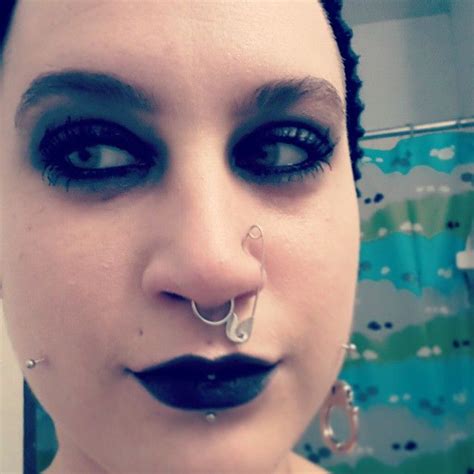safety pin nose ring septum cheek piercings black lipstick punk goth halloween cheek