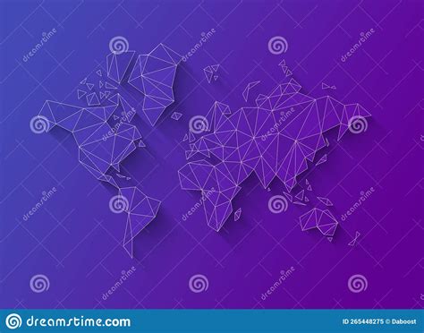 World Map Shape Made Of Polygons 3d Illustration On A Purple