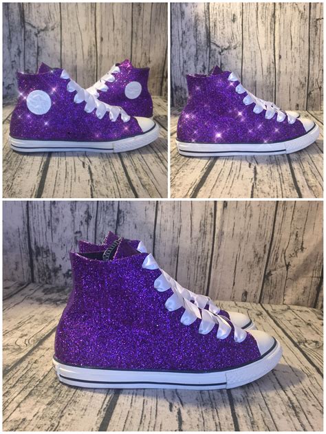 Custom Made Purple Glitter Converse All Stars High And Low Tops Are