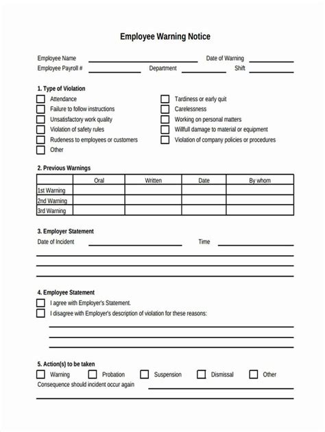 Printable Employee Warning Report Form Printable Forms Free Online