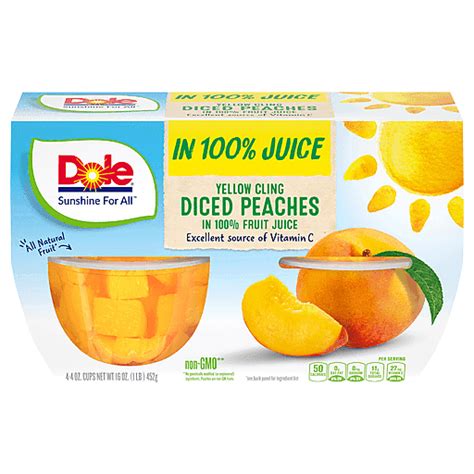 Dole 4 Pack Fruit Bowls Diced Peaches In Juice Canned And Packaged