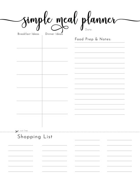Simple Meal Planner Printable Weekly Meal Plan Shopping List Etsy